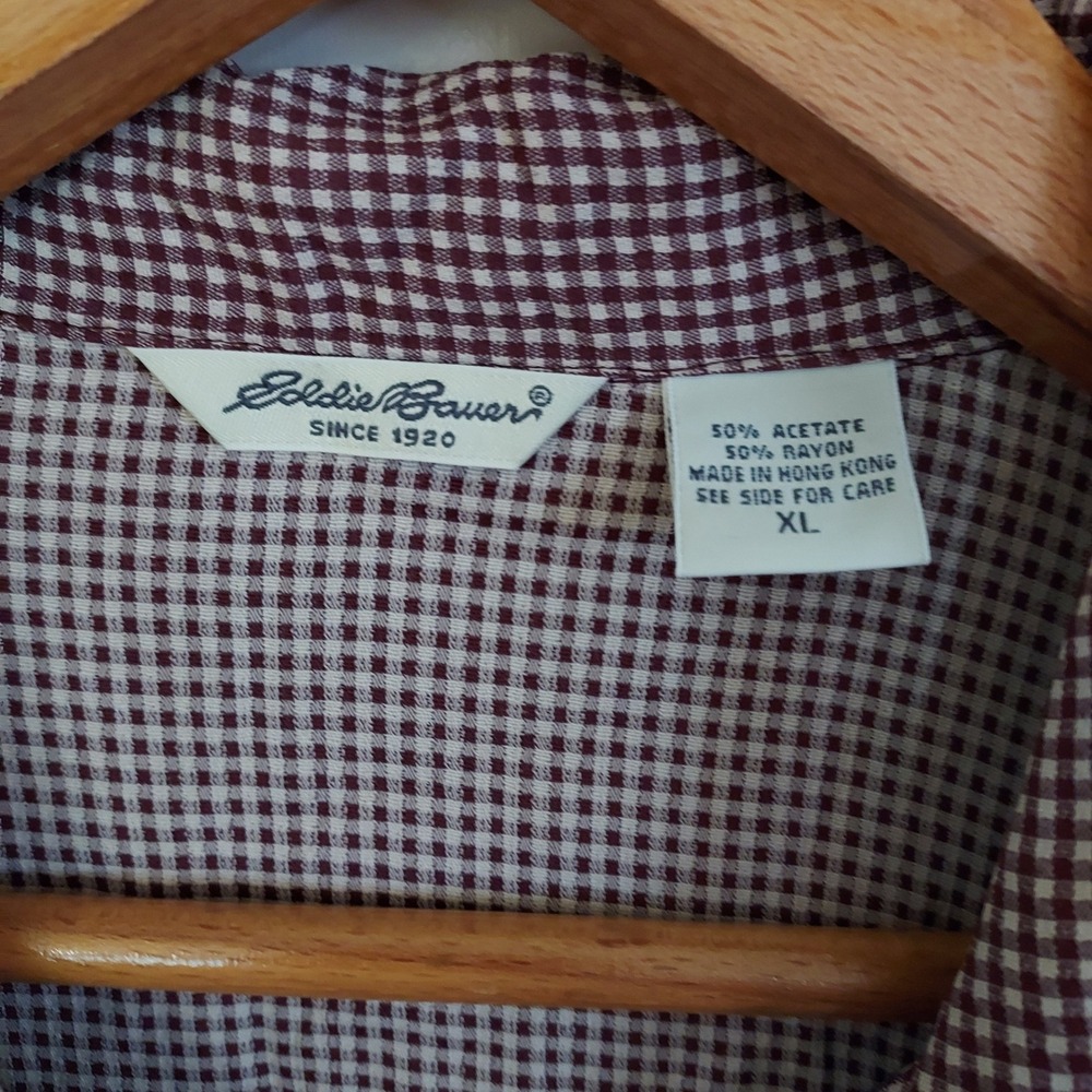 Eddie Bauer XL Burgundy Gingham Button Front Midi Shirt Dress Farm Cottage Retro - Picture 4 of 6